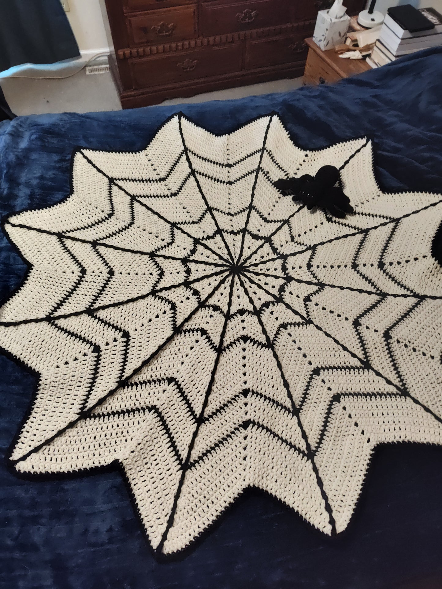 Intricate Gothic Spiderweb Afghan: Handmade Crochet Halloween Blanket for Spooky Home Decor
