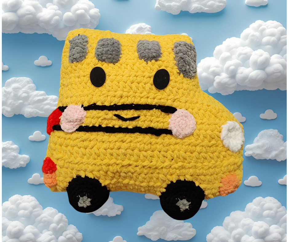 Adorable Crochet School Bus Pillow - Soft Kids Toy & Nap Buddy - Handmade Plush Bus