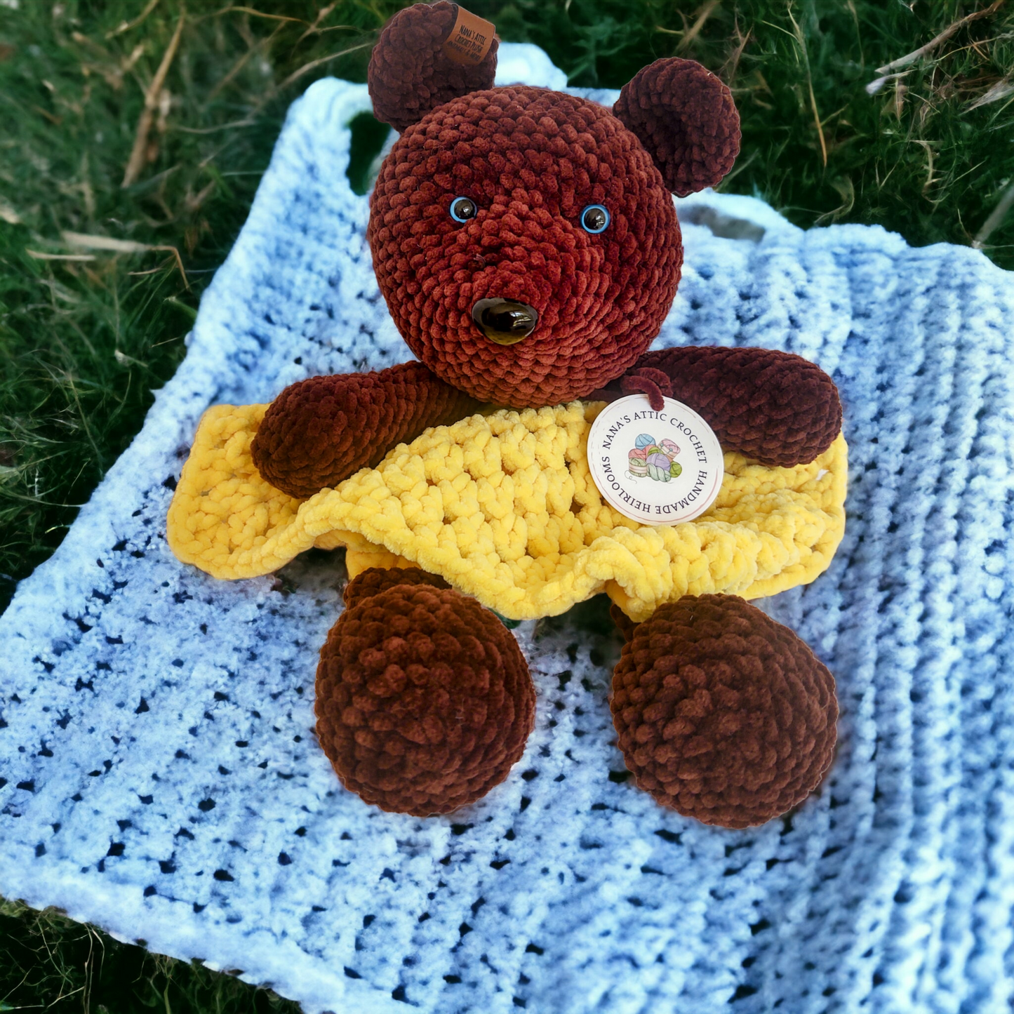Dave the Bear Lovey - Crochet Security Blanket for Kids - Beginner-Friendly Pattern with Video Links and Photos - Perfect Snuggle Buddy