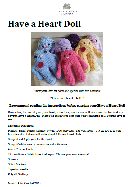 Crochet Pattern Have a Heart Doll