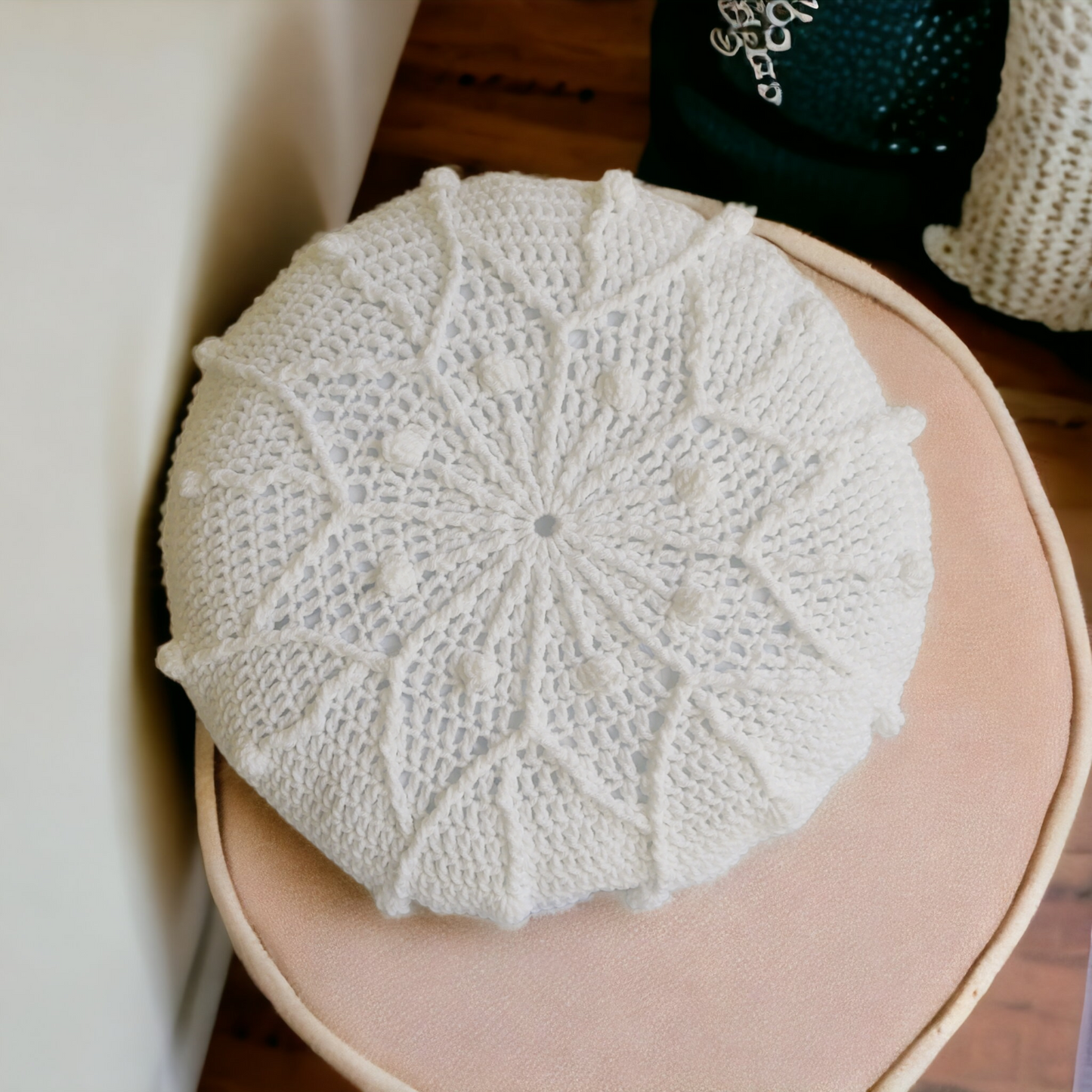 Large Couch Pillow: Winterland Snowflake Design in Acrylic Yarn