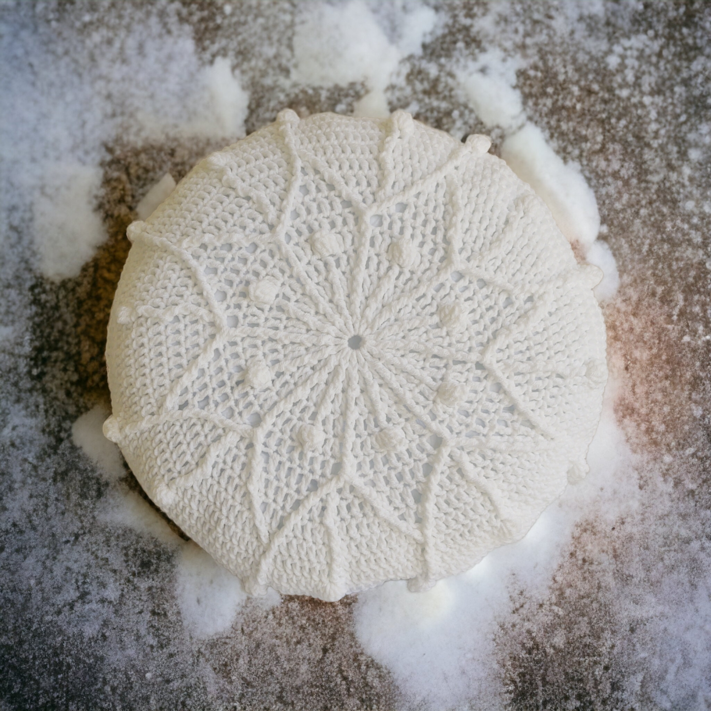 Large Couch Pillow: Winterland Snowflake Design in Acrylic Yarn