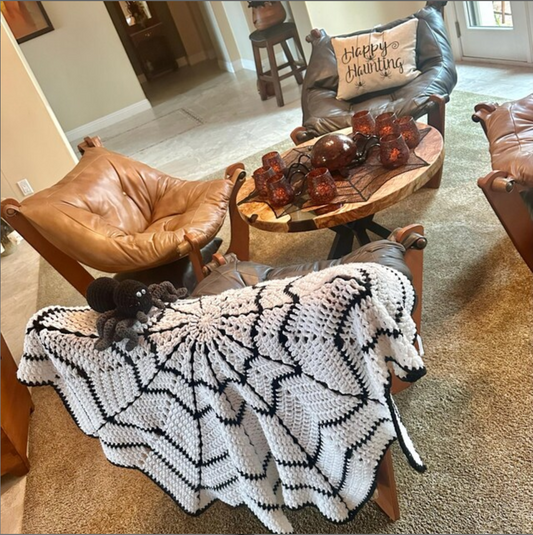 Intricate Gothic Spiderweb Afghan: Handmade Crochet Halloween Blanket for Spooky Home Decor