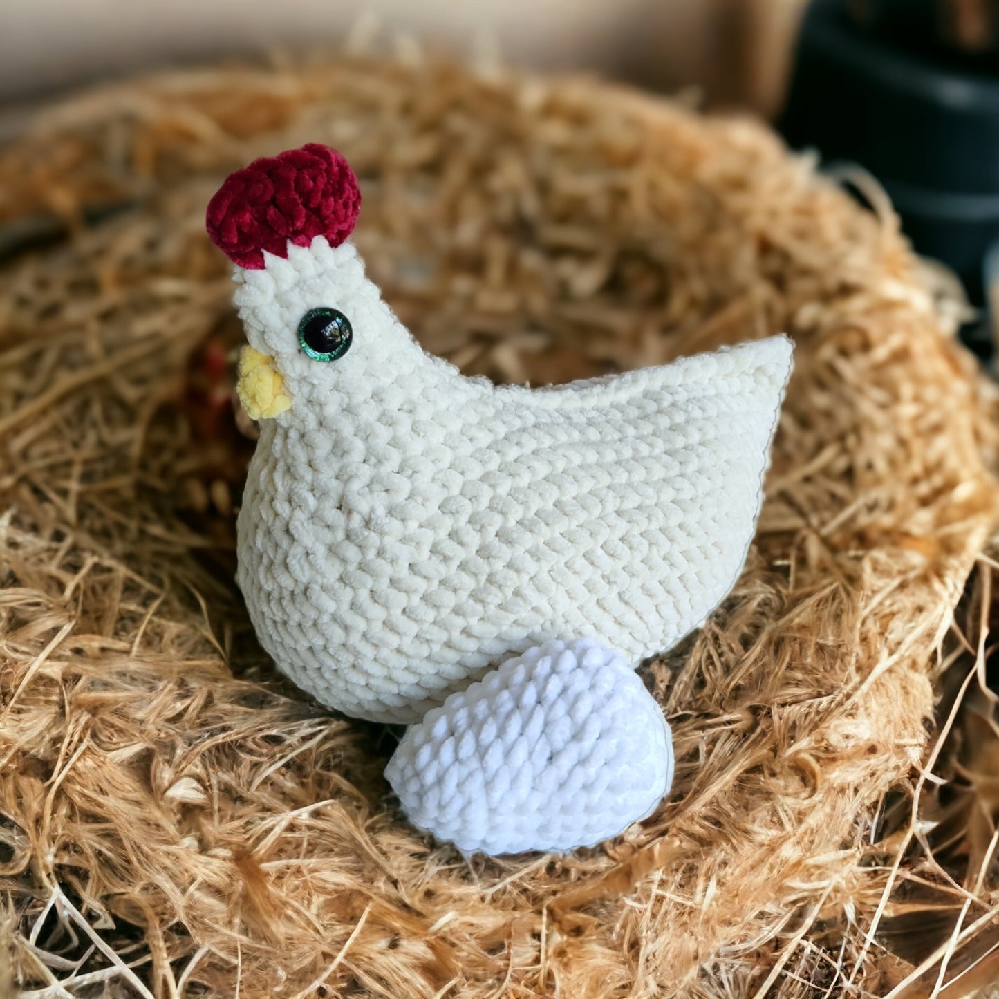 Large handmade Support Chicken plush made with soft plush yarn, emotional support comfort companion