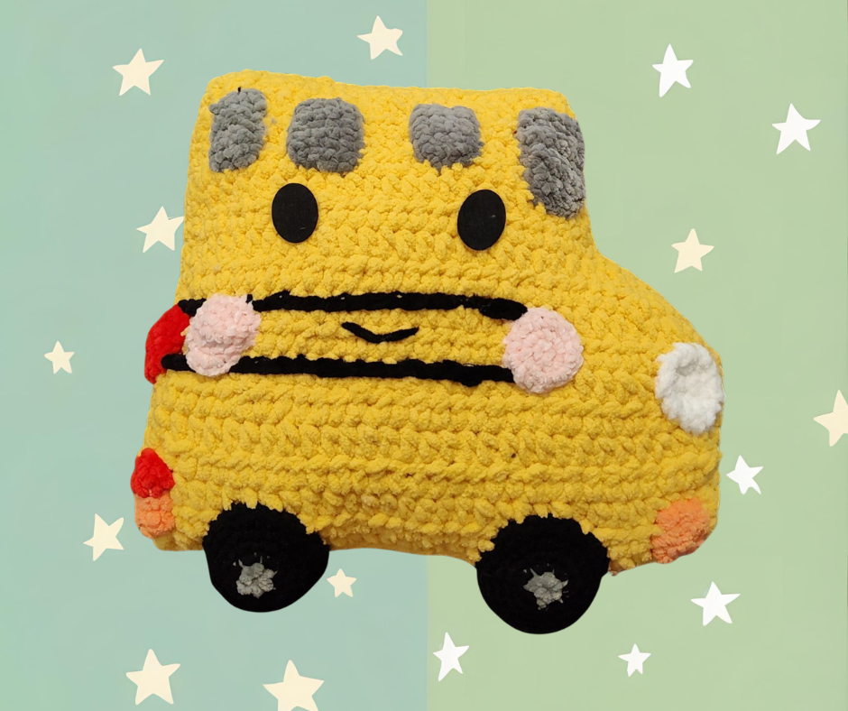 Adorable Crochet School Bus Pillow - Soft Kids Toy & Nap Buddy - Handmade Plush Bus