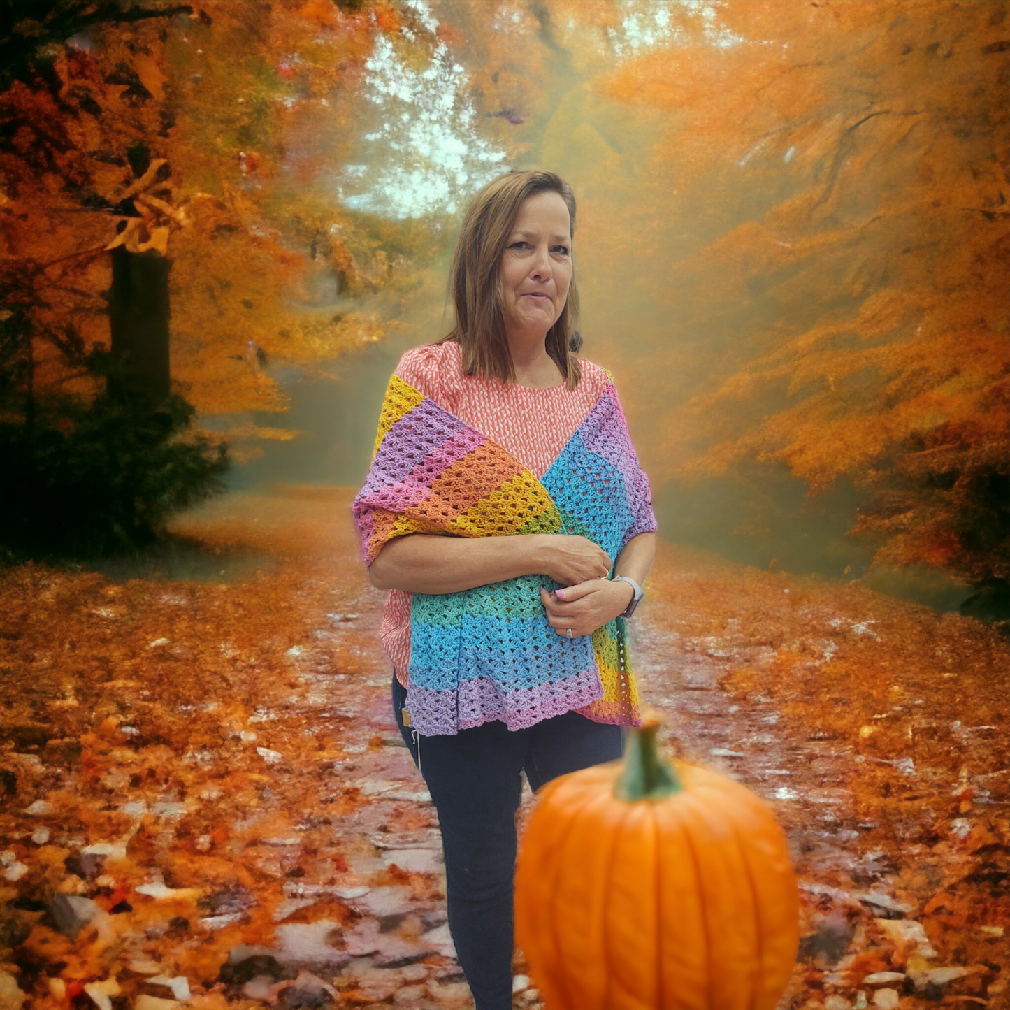 Vibrant Handmade Crochet Rainbow Shawl: Cozy Wrap for Beach, Office & Weddings