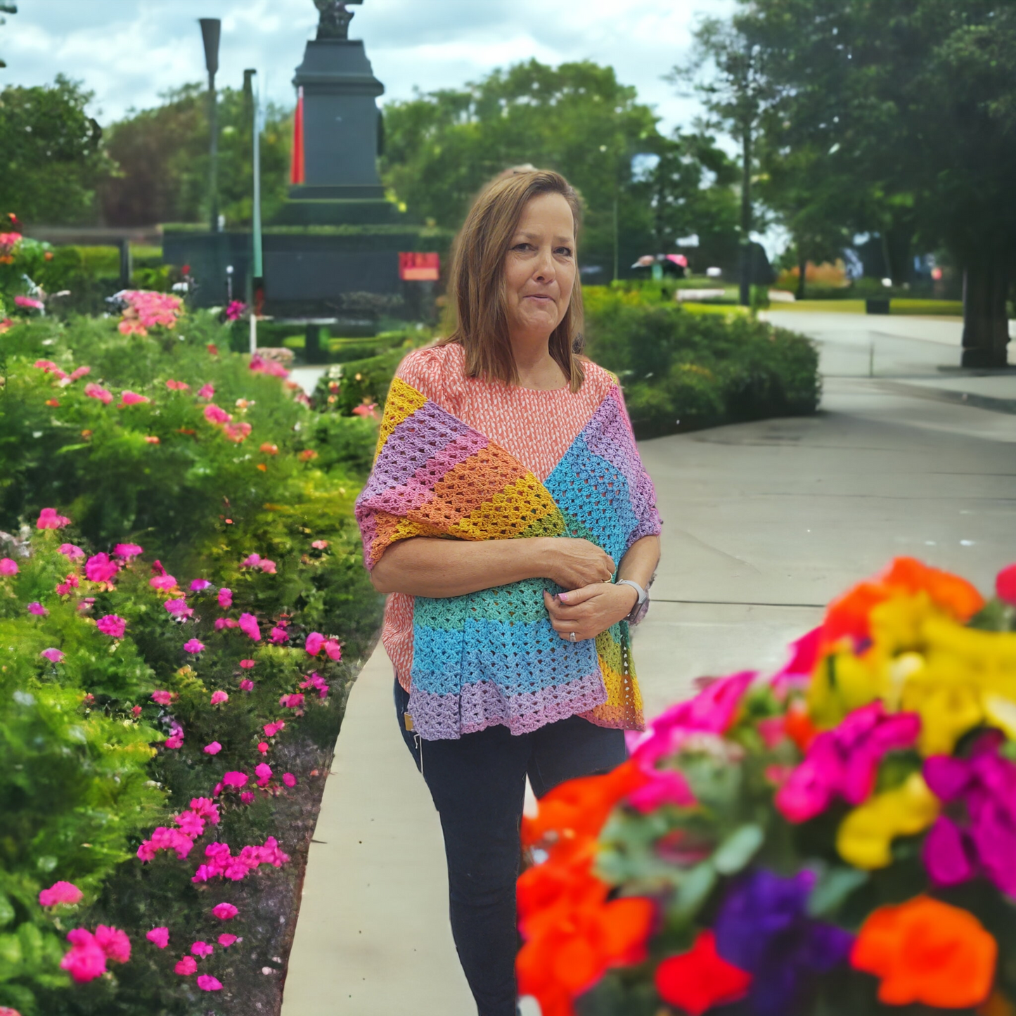 Vibrant Handmade Crochet Rainbow Shawl: Cozy Wrap for Beach, Office & Weddings