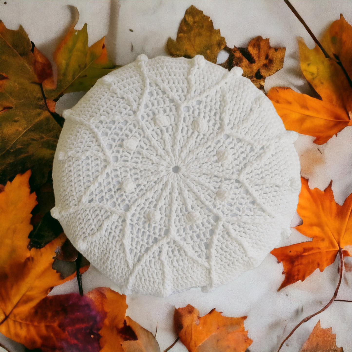 Large Couch Pillow: Winterland Snowflake Design in Acrylic Yarn