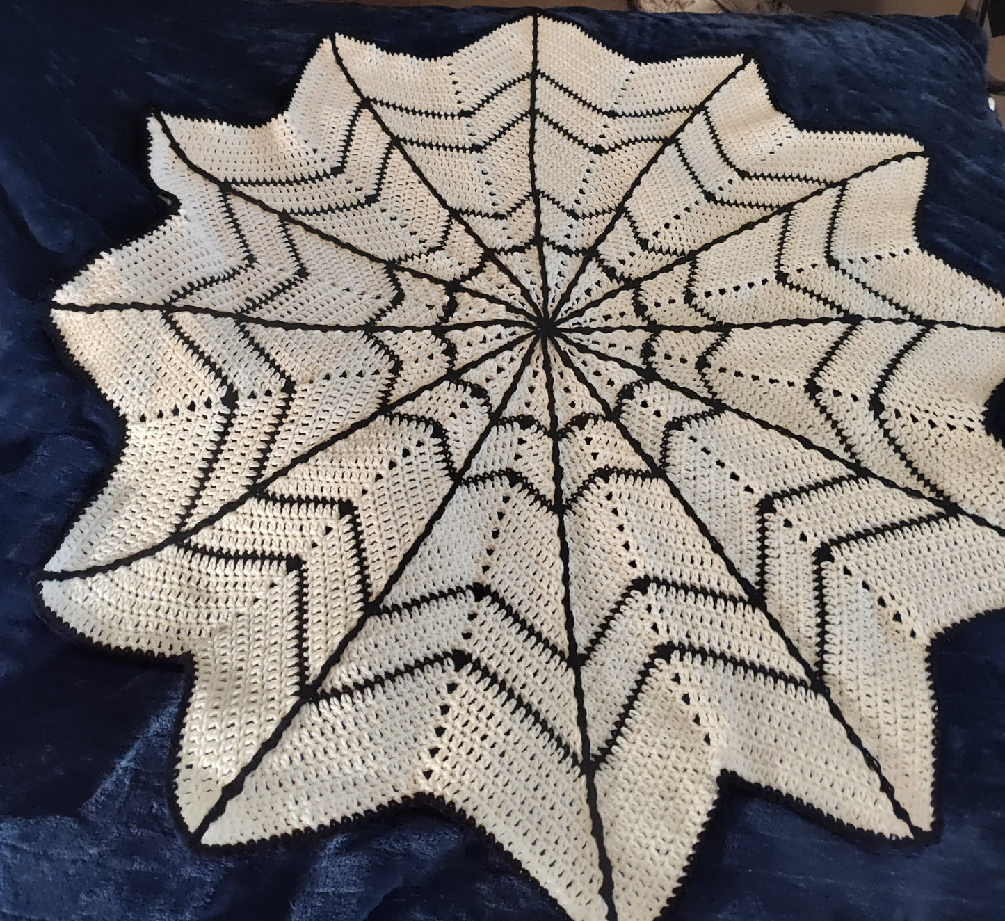 Intricate Gothic Spiderweb Afghan: Handmade Crochet Halloween Blanket for Spooky Home Decor