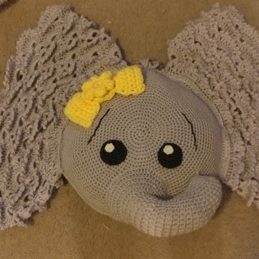 Stuffed Elephant Pillow with Lace Ears