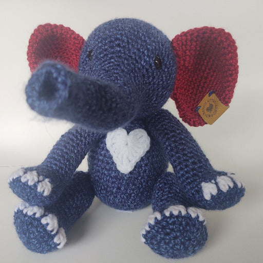 Red earred Blue with white heart baby elephant