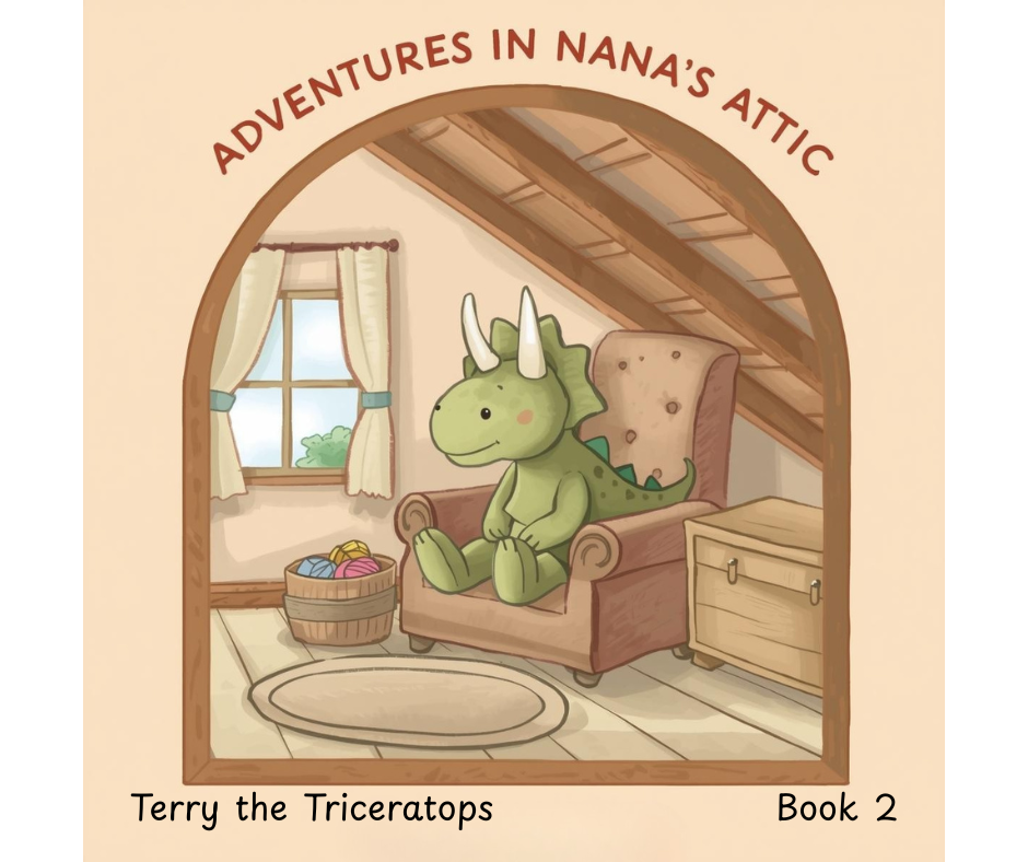 Adventures in Nana’s Attic Book 2: Terry the Triceratops Story & Coloring Page
