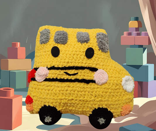 Adorable Crochet School Bus Pillow - Soft Kids Toy & Nap Buddy - Handmade Plush Bus