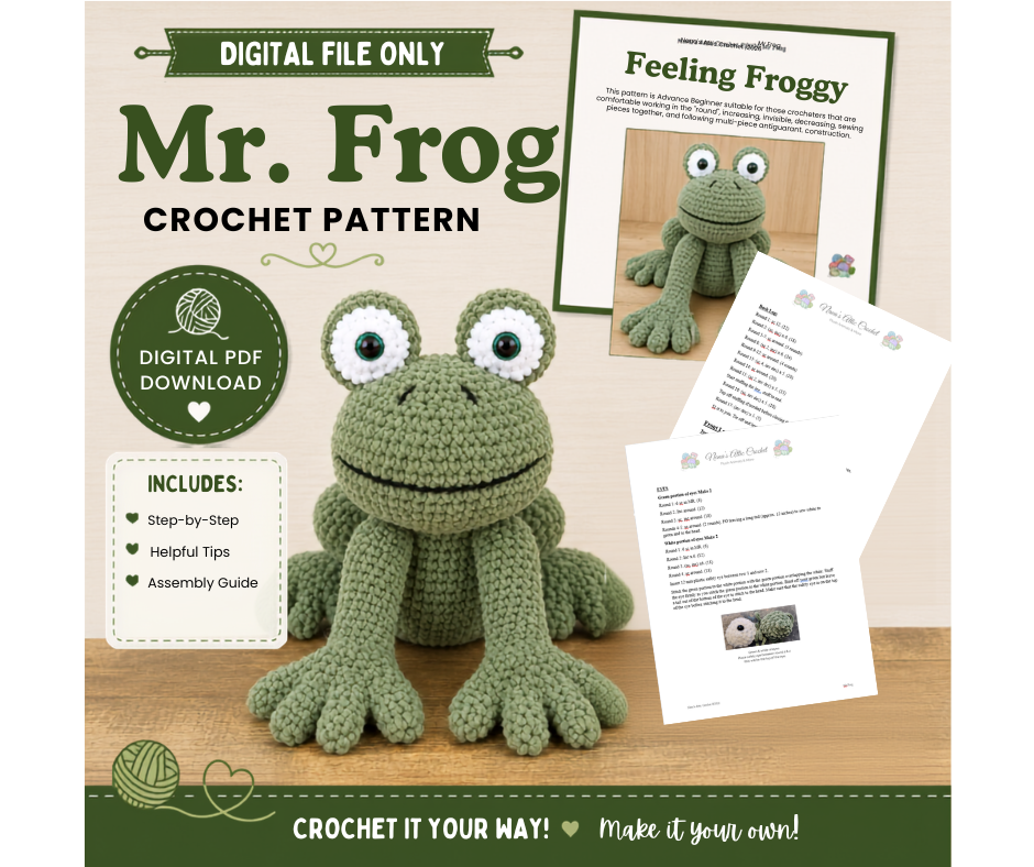 Mr. Frog Crochet Pattern — Amigurumi Sitting Frog PDF | Advanced Beginner Chenille Plush
