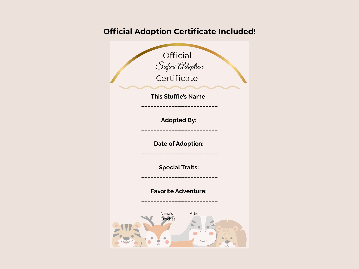 Safari Adoption Printable Bundle • 5-Page Kids Activity & Keepsake Set (Instant Download)