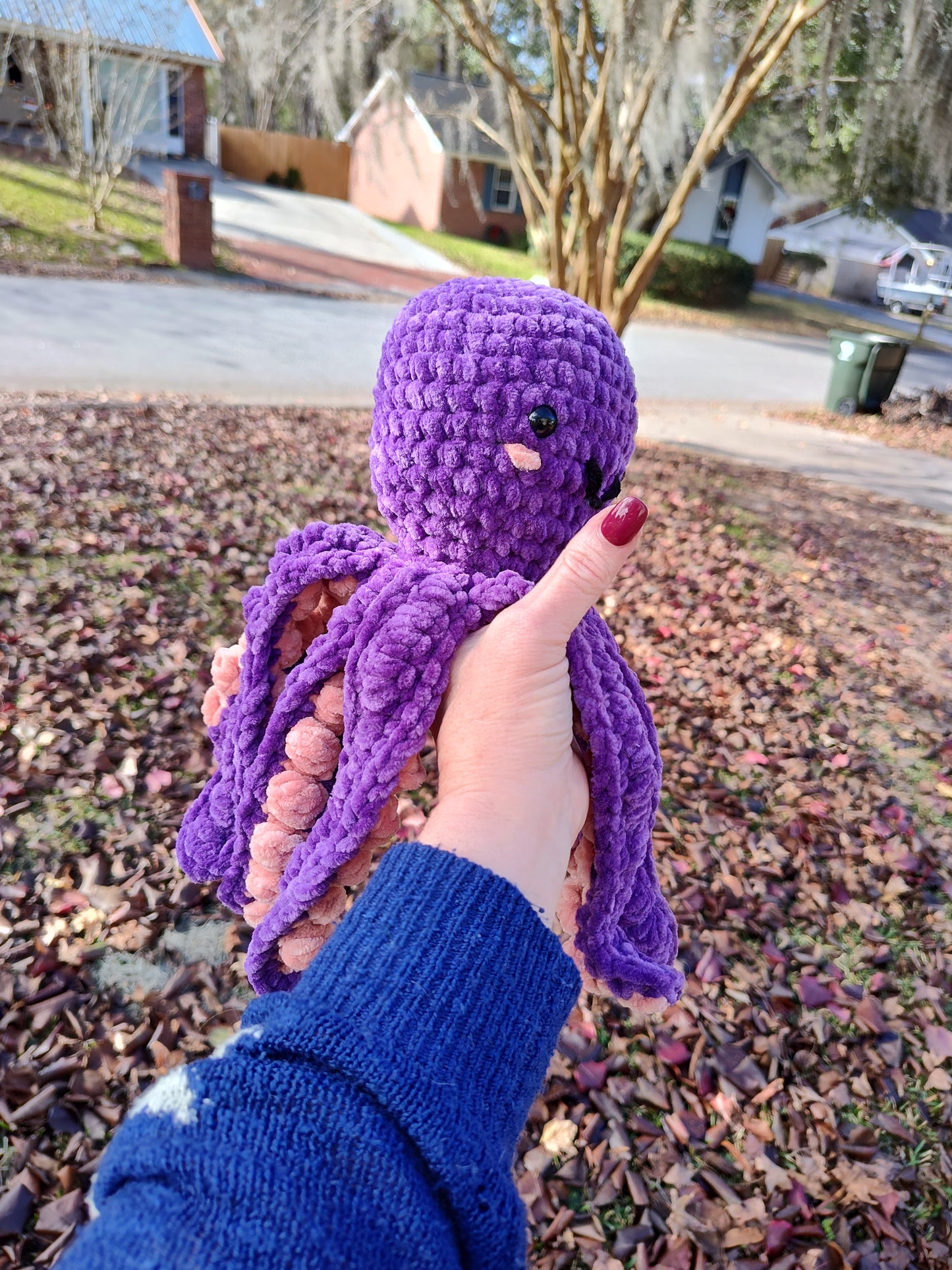 Handmade Crochet Octopus Plush – Large 14” Amigurumi Octopus Toy – Soft Chenille Stuffed Animal – Unique Heirloom Gift