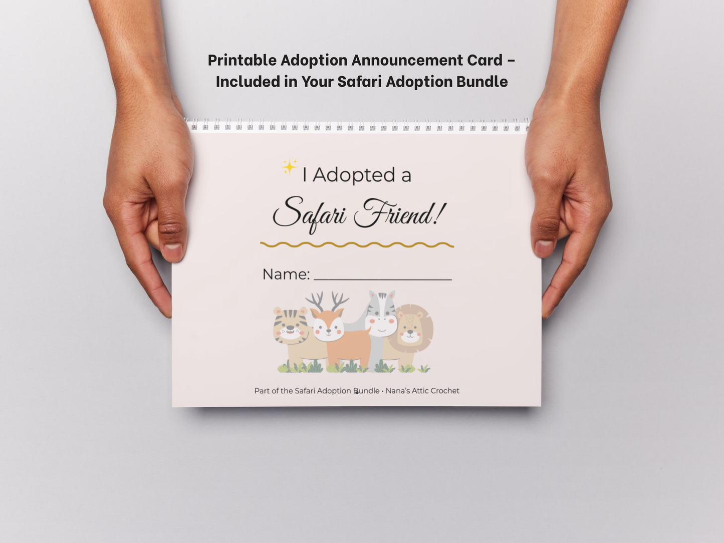 Safari Adoption Printable Bundle • 5-Page Kids Activity & Keepsake Set (Instant Download)