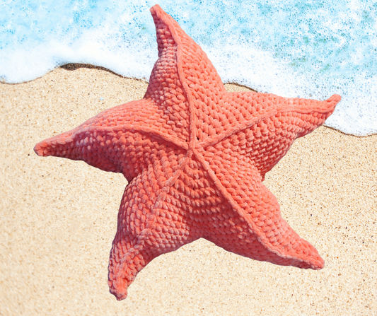 Crochet Starfish Pillow – 17″ Plush Coastal Vibe Throw Pillow, Handmade Beach House Décor with Free Shipping