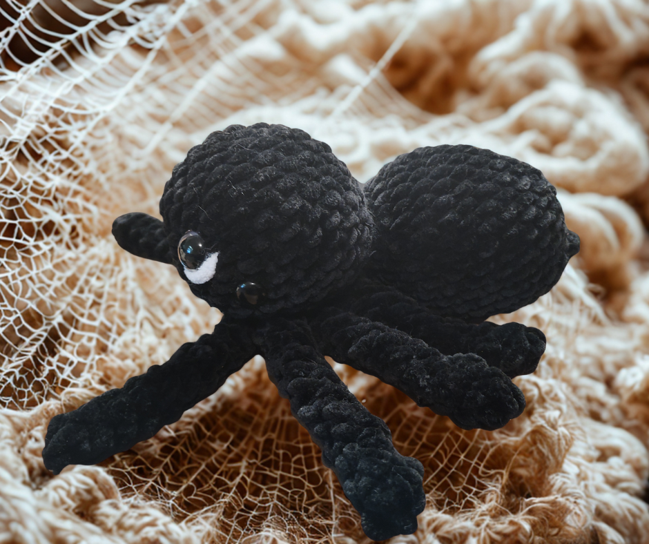 Large Plush Black Widow Spider – Handmade Crochet Halloween Décor (Only 1 Available!)