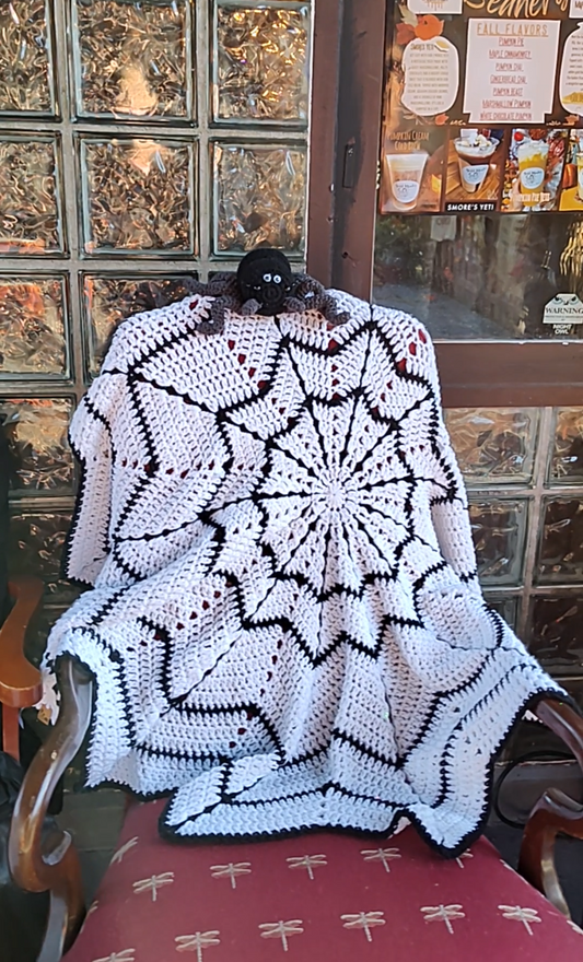 Intricate Gothic Spiderweb Afghan: Handmade Crochet Halloween Blanket for Spooky Home Decor