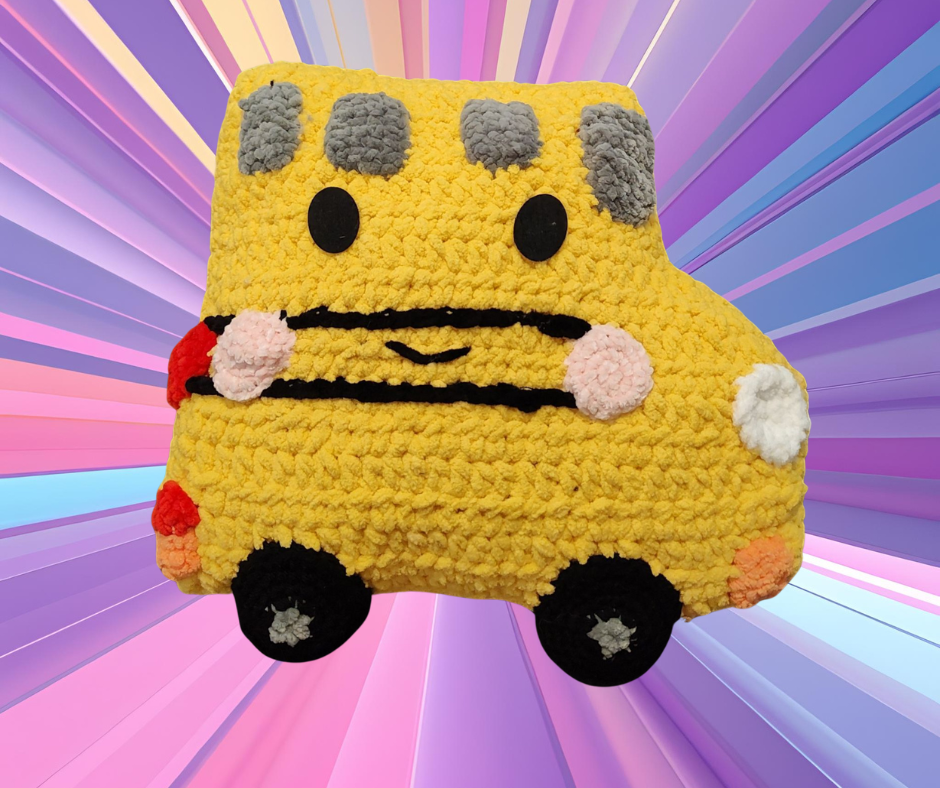 Adorable Crochet School Bus Pillow - Soft Kids Toy & Nap Buddy - Handmade Plush Bus