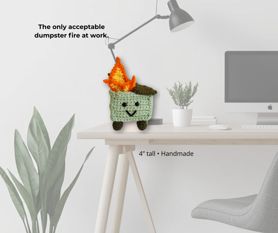 🔥 Crochet Dumpster Fire Plush – Handmade Stress Relief Gift That Gets It