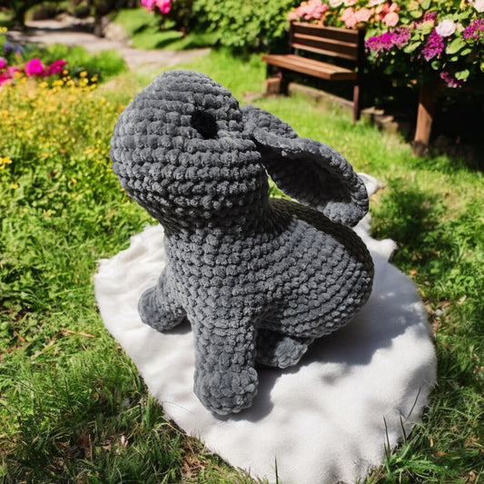 Crochet bunny, sitting, wild bunny,