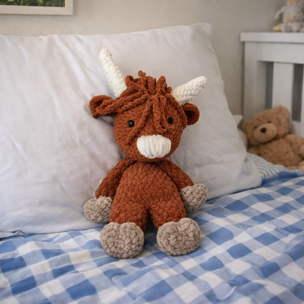 Highland Cow cuddler for animal lovers, Soft and cozy, plush cuddle toy