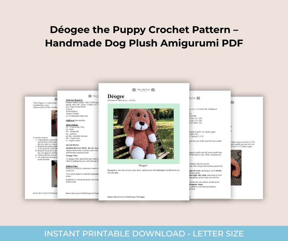 Déogee the Puppy Crochet Pattern – Handmade Dog Plush Amigurumi PDF