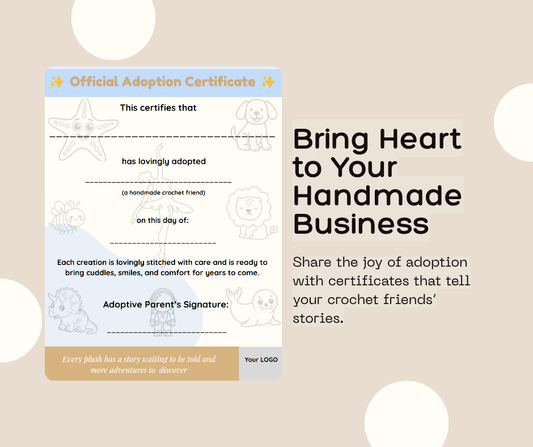 Editable Adoption Certificate Template (for Crochet & Plush Sellers)