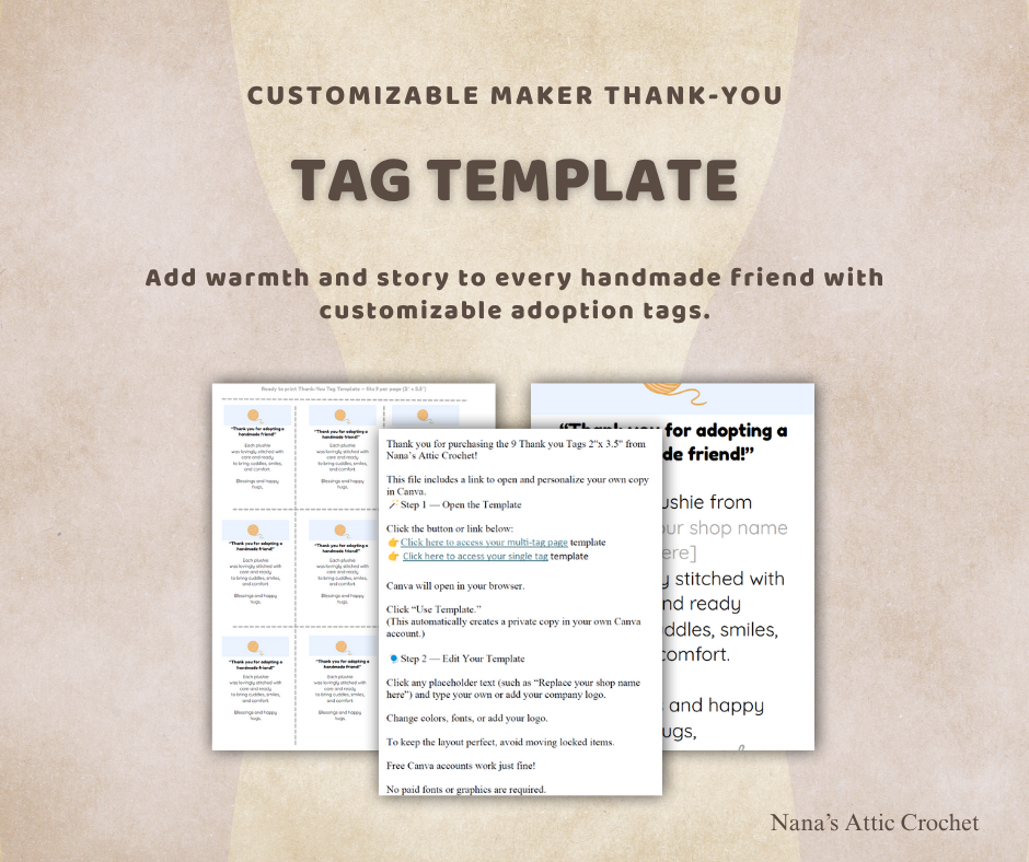 Editable Thank-You Tag Template for Crochet Sellers