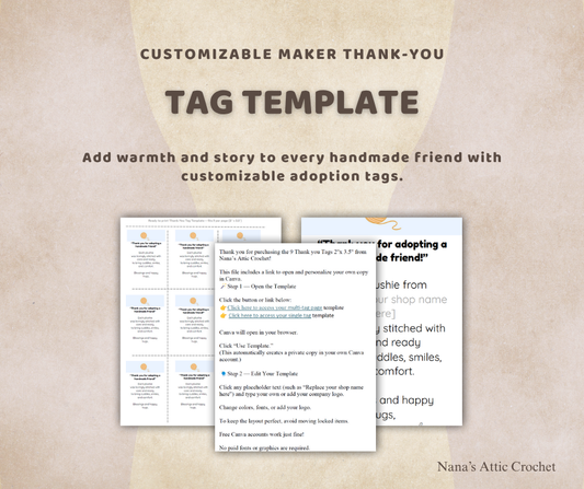 Editable Thank-You Tag Template for Crochet Sellers