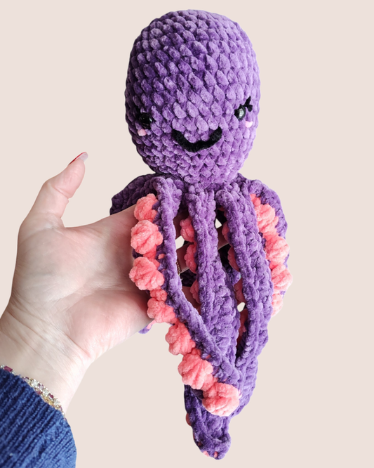 Handmade Crochet Octopus Plush – Large 14” Amigurumi Octopus Toy – Soft Chenille Stuffed Animal – Unique Heirloom Gift