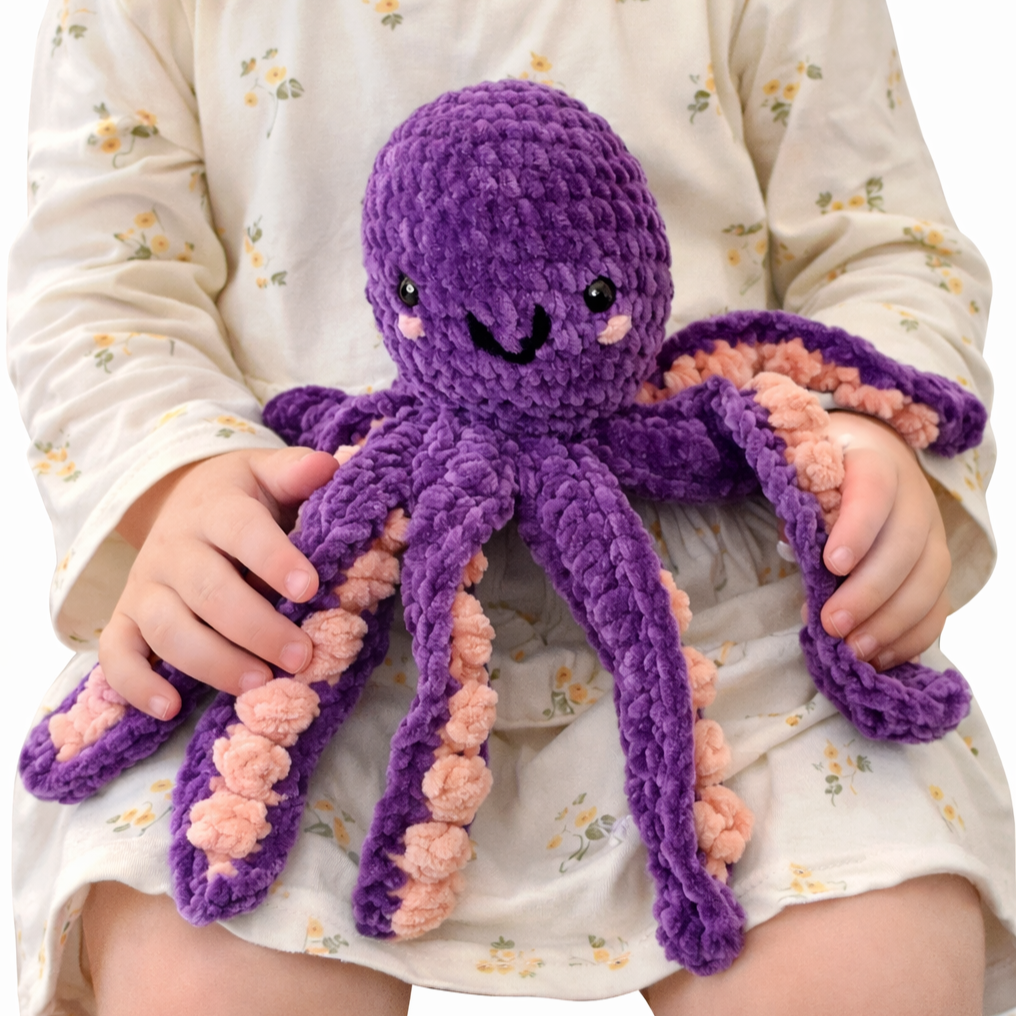 Handmade Crochet Octopus Plush – Large 14” Amigurumi Octopus Toy – Soft Chenille Stuffed Animal – Unique Heirloom Gift