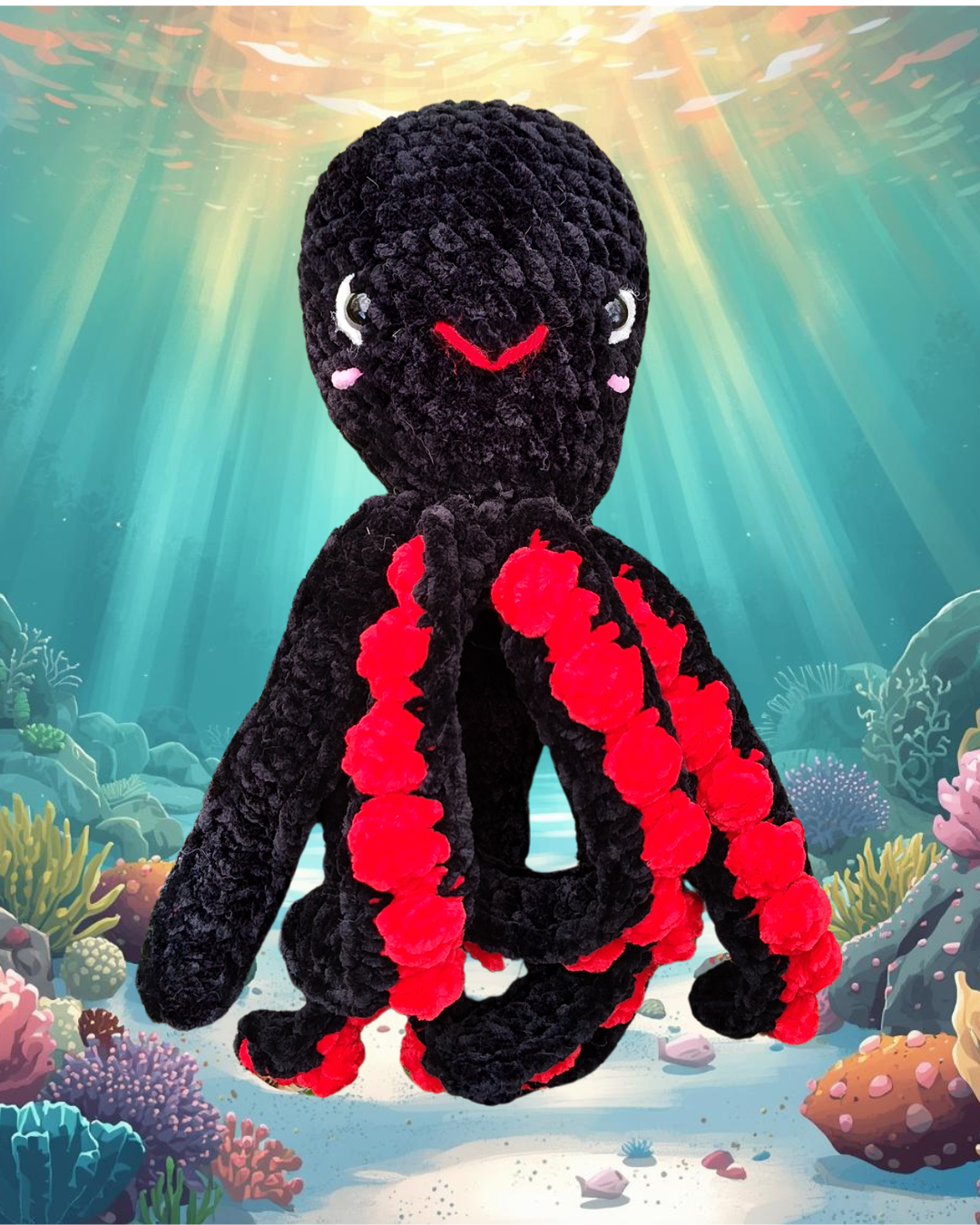 Handmade Crochet Octopus Plush – Large 14” Amigurumi Octopus Toy – Soft Chenille Stuffed Animal – Unique Heirloom Gift
