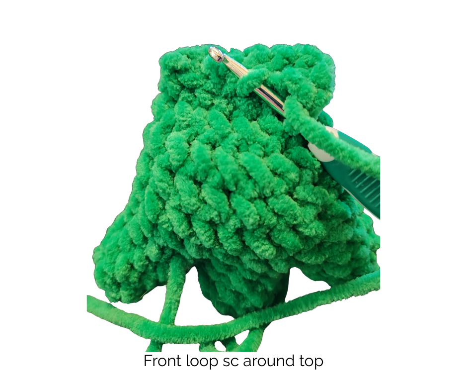 Mr. Frog crochet pattern — front loop single crochet around top detail photo